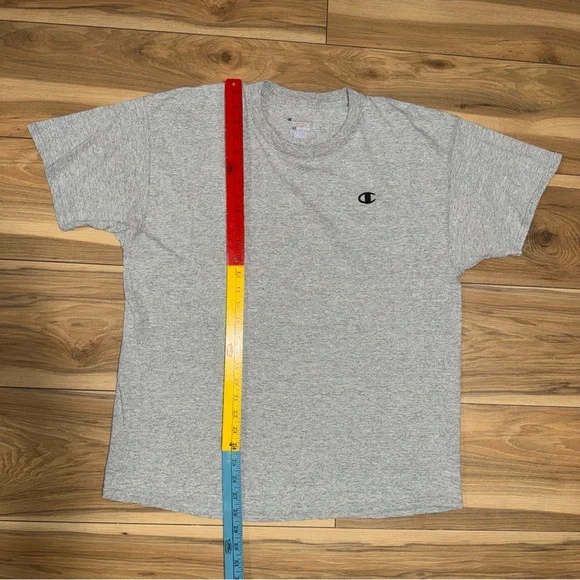Vintage 90s Champion black “C” Logo T-Shirt Fits Med pre shrunk Classic Gray Tee - Picture 3 of 5